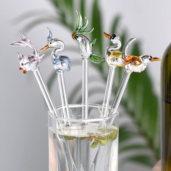 6 Pieces Glass Drink Stirrer- Glass Swizzle Sticks- Cocktail Stir Sticks for Cof - Picture 1 of 9
